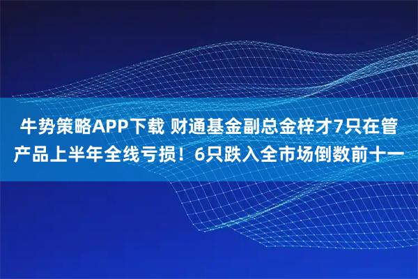 牛势策略APP下载 财通基金副总金梓才7只在管产品上半年全线亏损！6只跌入全市场倒数前十一